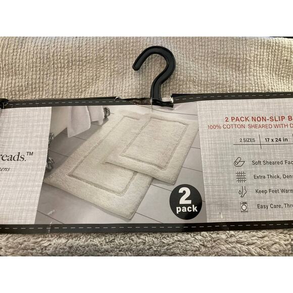 Modern Threads 2-Pack Non-Slip Backing Solid Loop Bath Mat Set in Silver NWT - Picture 4 of 7